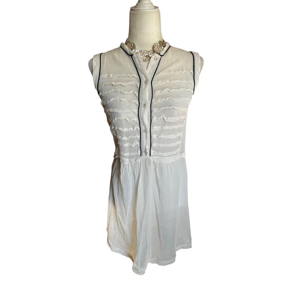 Marc By Marc Jacobs White Sleeveless Ruffle Front Blouse